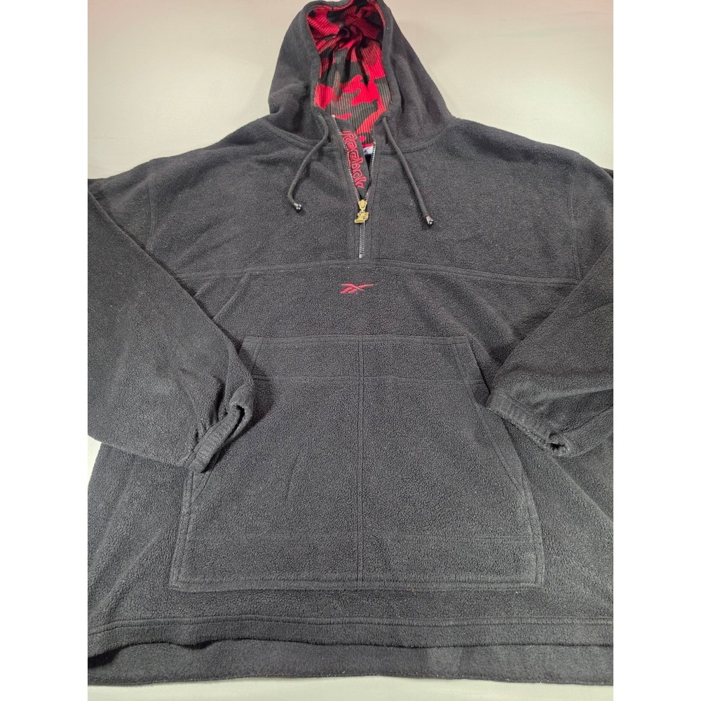 Vintage Reebok Fleece Hoodie Mens XL Black Red Quarter Zip Pullover Iverson